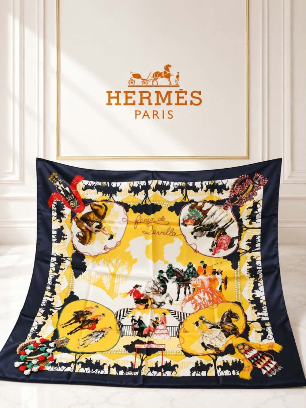 Authentic Hermès Feria de Sevilla Carré 90 Silk Scarf